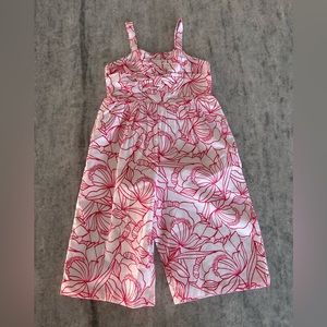 Janie and Jack White & Pink Floral Double-Knot Jumpsuit Size 2T